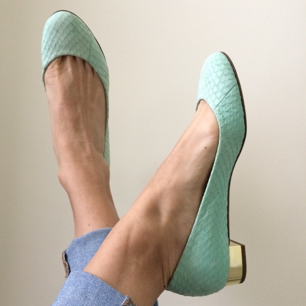 Leather Gold Heeled Janey Flats